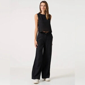 NWOT Jimmy Key Linen Black Pockets Wide Legs High Waisted Pants Size L